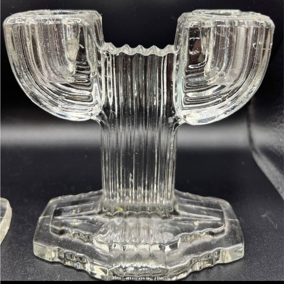 𝅺two 1940’s Anchor Hocking Art Deco Double Crystal Glass Cactus Shaped 5” - Picture 3 of 5